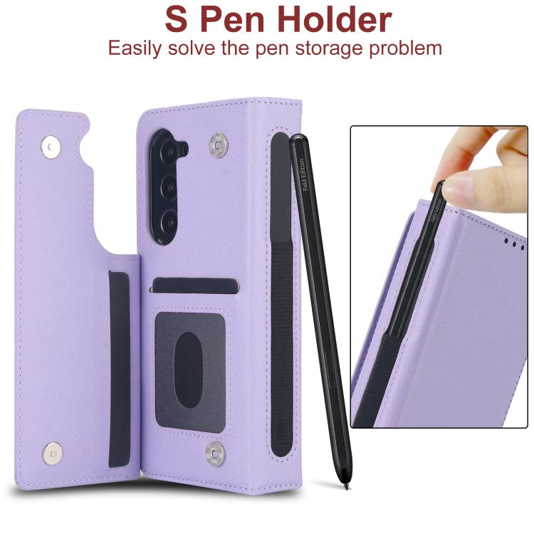 For Samsung Galaxy Z Fold7 Solid Color Multifunctional Folding Leather Phone Case with Pen Slot