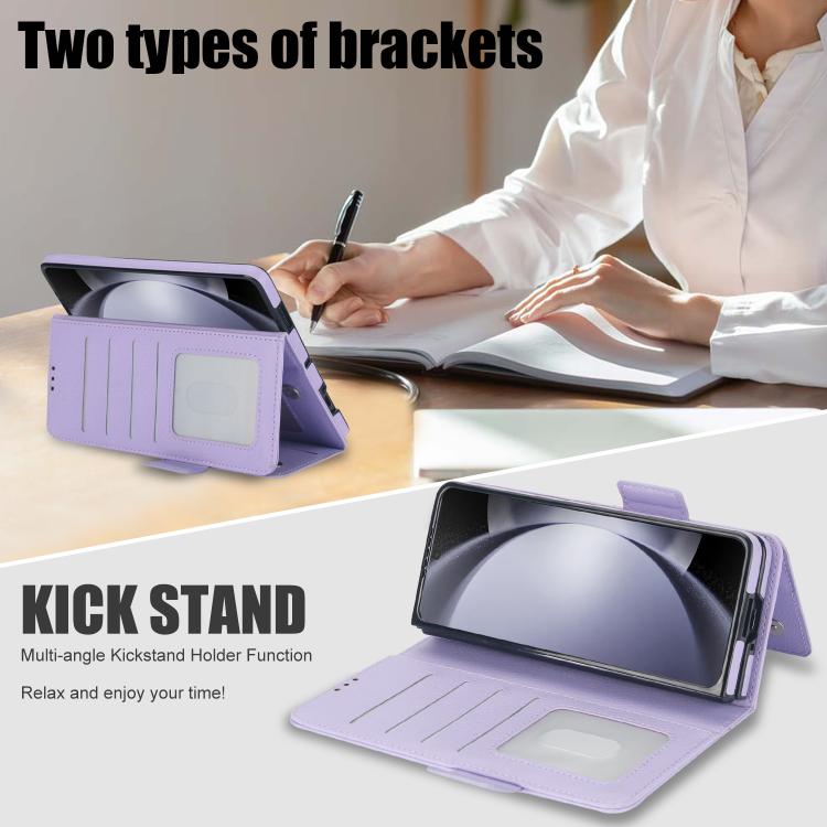 For Samsung Galaxy Z Fold7 Solid Color Multifunctional Folding Leather Phone Case with Pen Slot