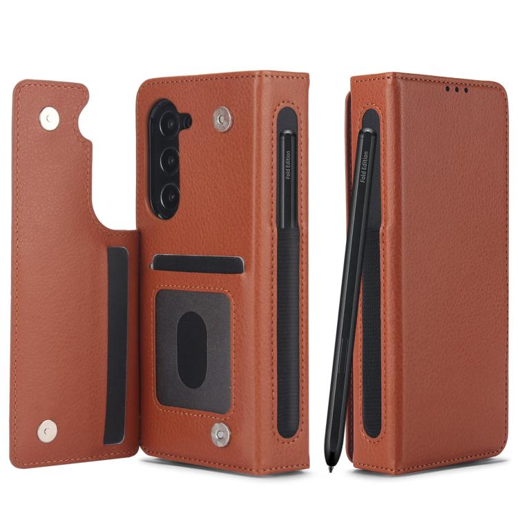 For Samsung Galaxy Z Fold7 Solid Color Multifunctional Folding Leather Phone Case with Pen Slot