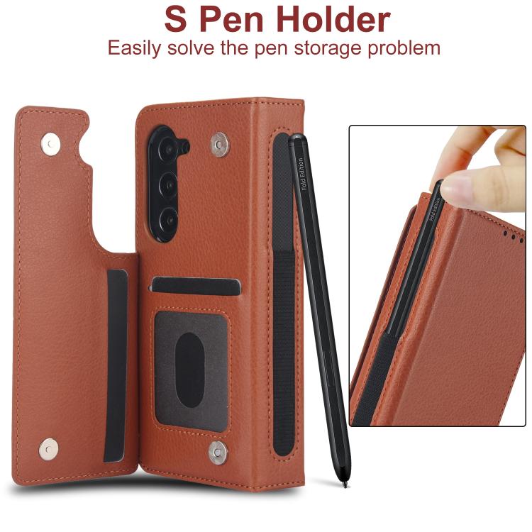 For Samsung Galaxy Z Fold7 Solid Color Multifunctional Folding Leather Phone Case with Pen Slot