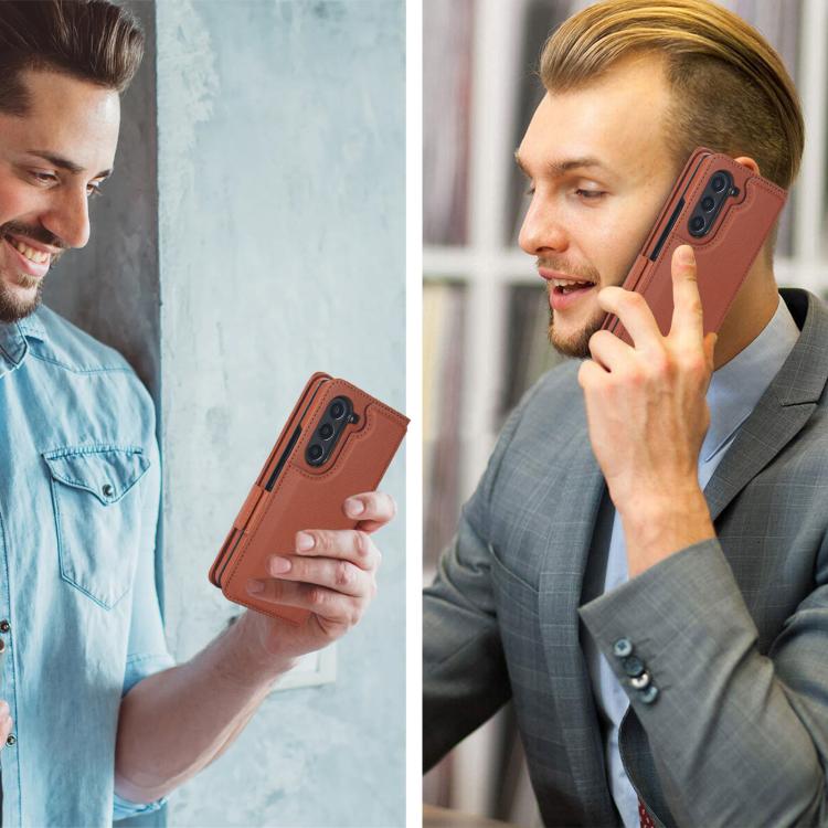 For Samsung Galaxy Z Fold7 Solid Color Multifunctional Folding Leather Phone Case with Pen Slot