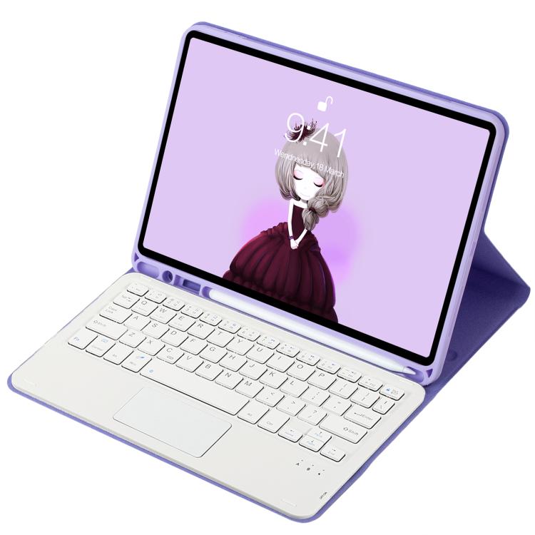 For iPad Pro 11 2024 A13B-A Lambskin Texture Bluetooth Touch Square Keyboard Leather Tablet Case with Pen Slot