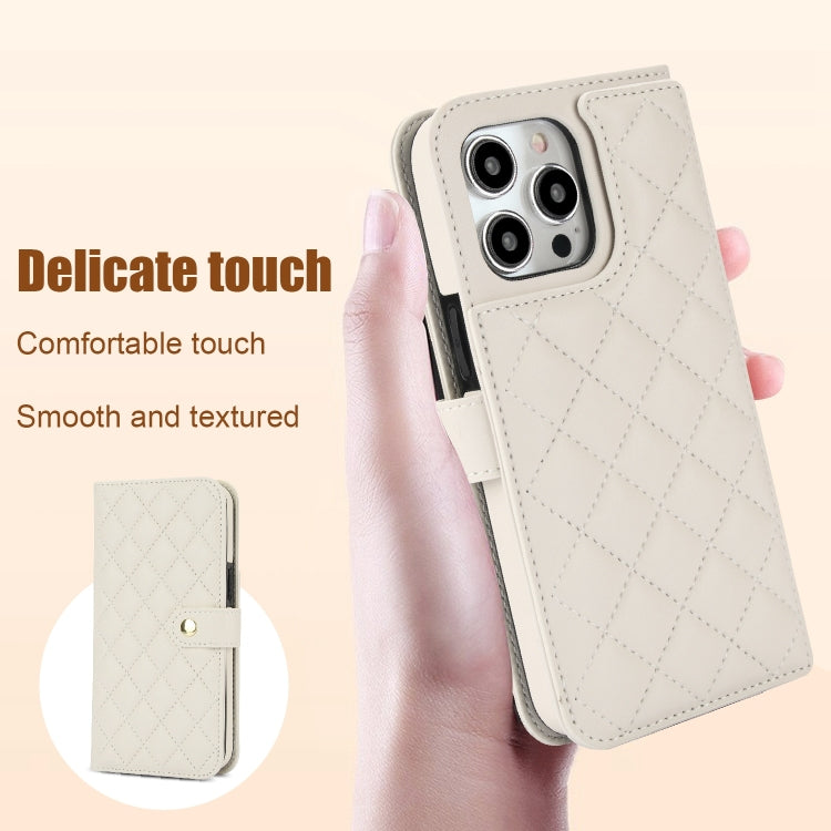 For iPhone 15 Pro Max Crossbody Multifunction Rhombic Leather Phone Case
