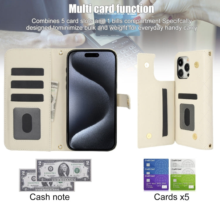 For iPhone 15 Pro Max Crossbody Multifunction Rhombic Leather Phone Case