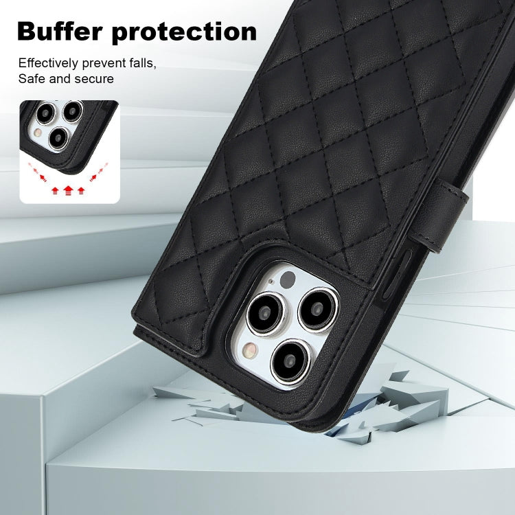 For iPhone 15 Pro Max Crossbody Multifunction Rhombic Leather Phone Case