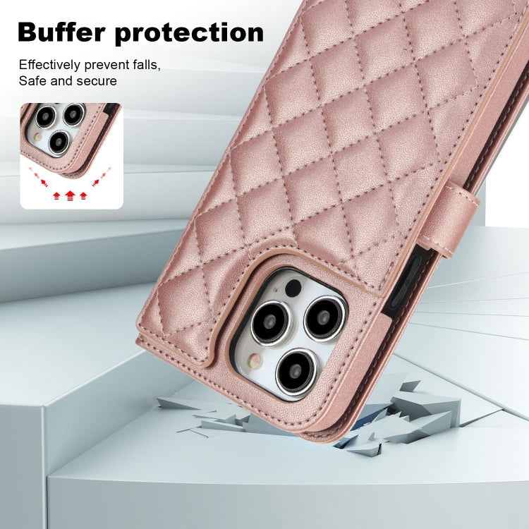 For iPhone 15 Pro Max Crossbody Multifunction Rhombic Leather Phone Case