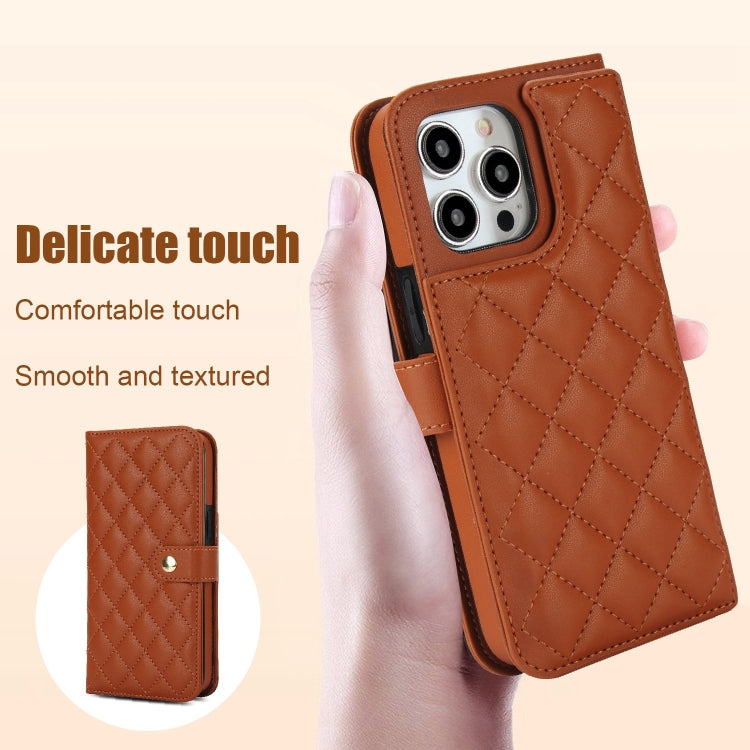 For iPhone 15 Pro Max Crossbody Multifunction Rhombic Leather Phone Case