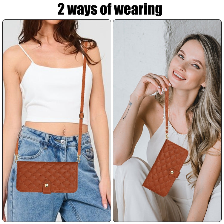 For iPhone 15 Pro Max Crossbody Multifunction Rhombic Leather Phone Case