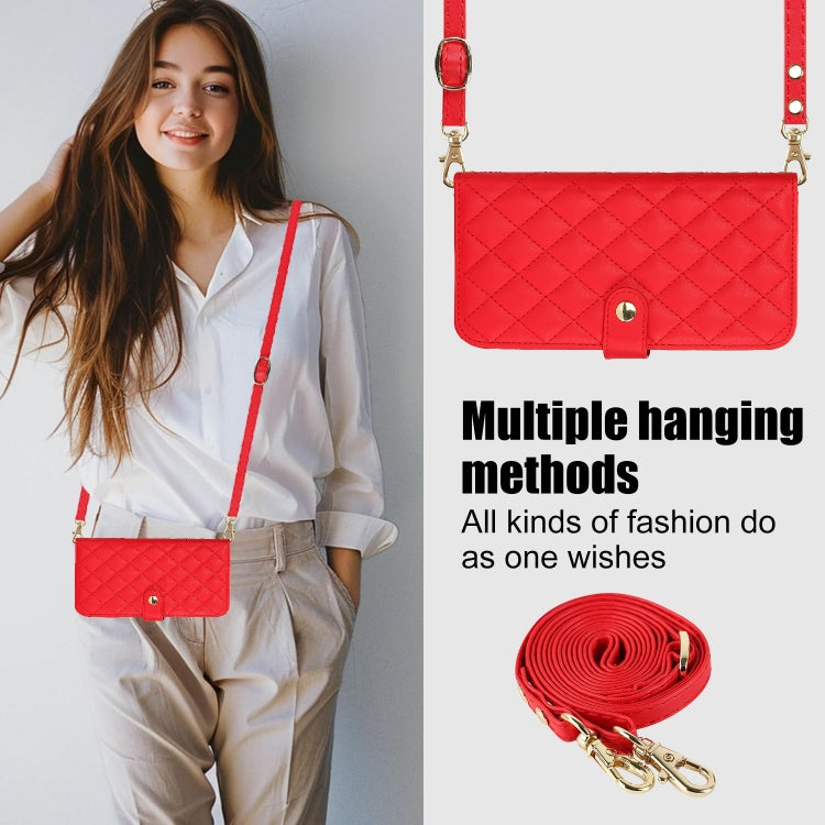 For iPhone 15 Pro Crossbody Multifunction Rhombic Leather Phone Case