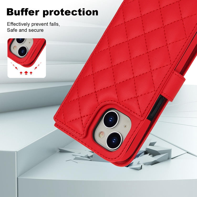 For iPhone 15 Crossbody Multifunction Rhombic Leather Phone Case