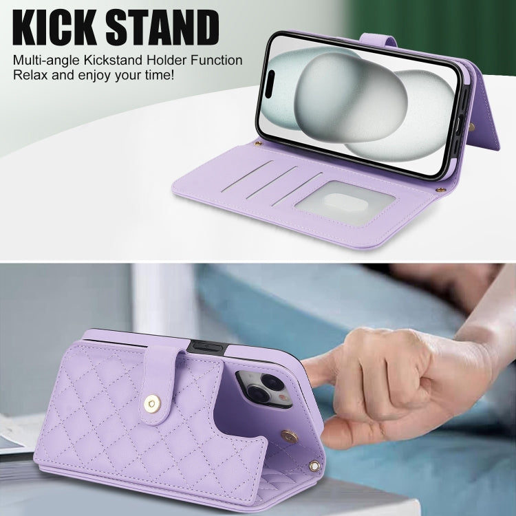 For iPhone 15 Crossbody Multifunction Rhombic Leather Phone Case