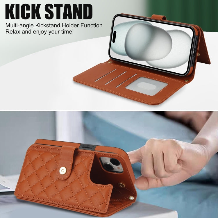 For iPhone 15 Crossbody Multifunction Rhombic Leather Phone Case