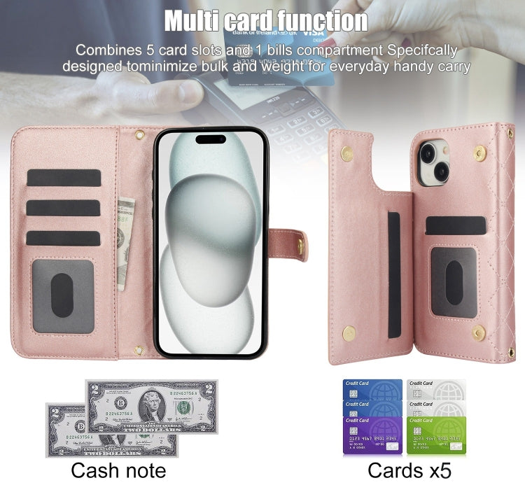 For iPhone 14 Plus Crossbody Multifunction Rhombic Leather Phone Case