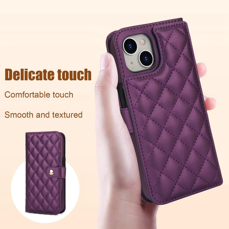 For iPhone 14 Plus Crossbody Multifunction Rhombic Leather Phone Case