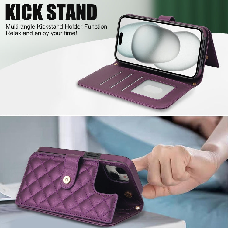 For iPhone 14 Plus Crossbody Multifunction Rhombic Leather Phone Case