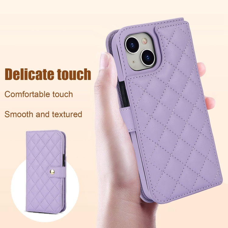 For iPhone 14 Plus Crossbody Multifunction Rhombic Leather Phone Case
