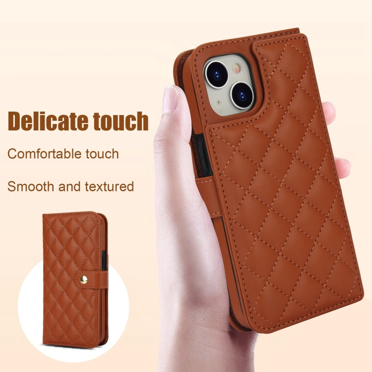 For iPhone 14 Plus Crossbody Multifunction Rhombic Leather Phone Case
