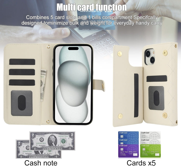For iPhone 14 / 13 Crossbody Multifunction Rhombic Leather Phone Case