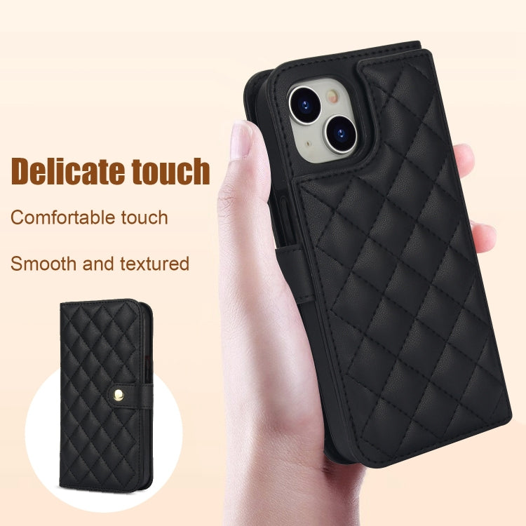 For iPhone 14 / 13 Crossbody Multifunction Rhombic Leather Phone Case
