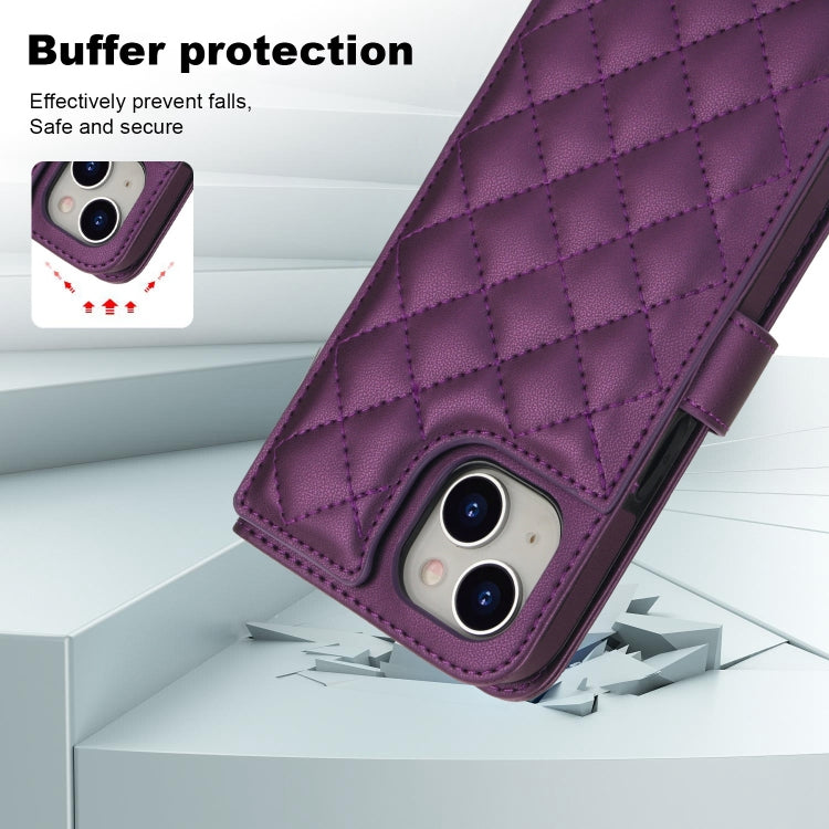 For iPhone 14 / 13 Crossbody Multifunction Rhombic Leather Phone Case