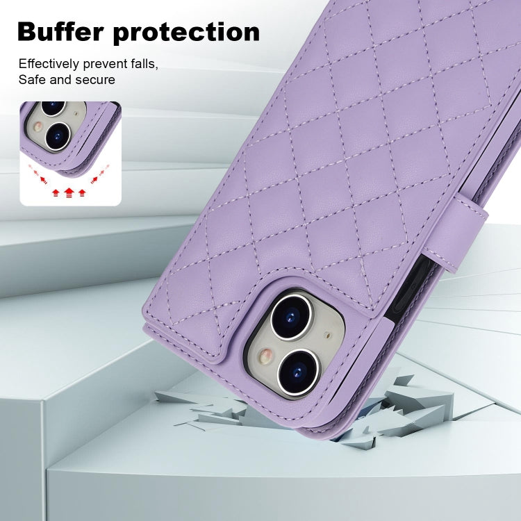For iPhone 14 / 13 Crossbody Multifunction Rhombic Leather Phone Case