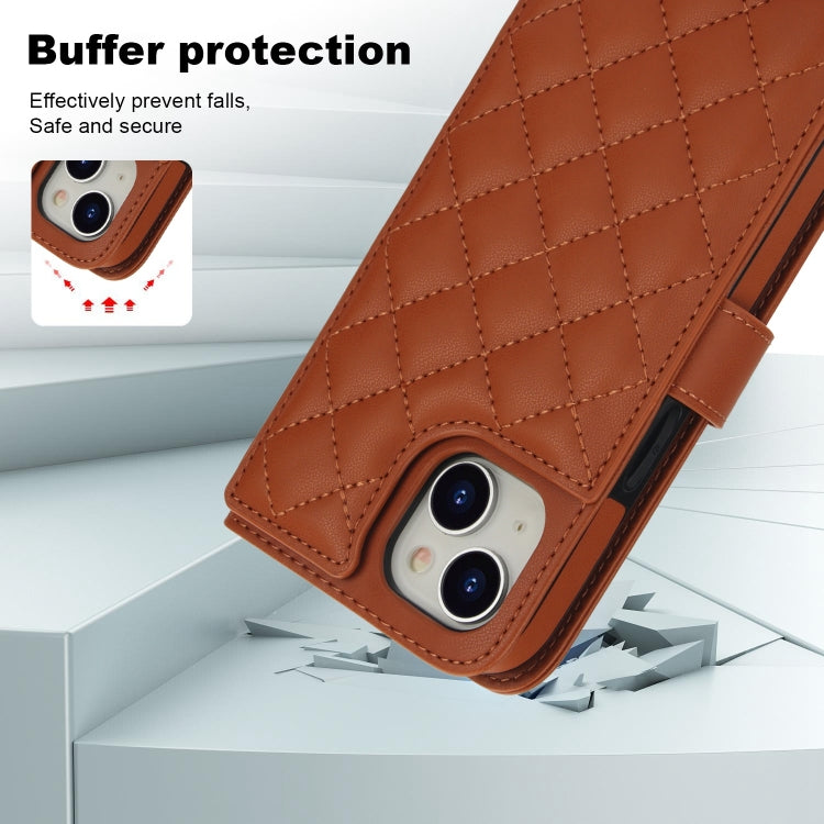For iPhone 14 / 13 Crossbody Multifunction Rhombic Leather Phone Case