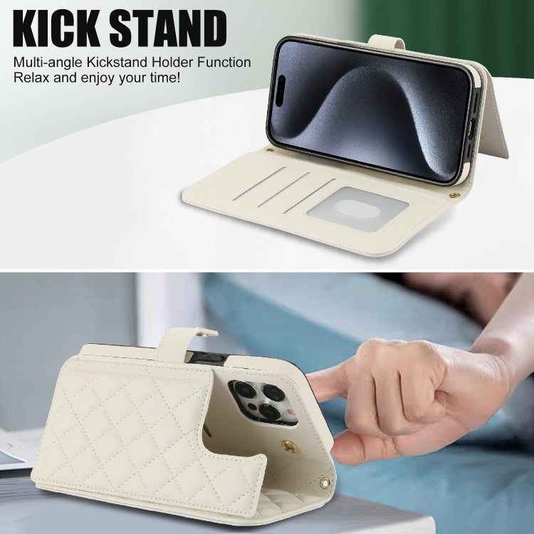 For iPhone 14 Pro Crossbody Multifunction Rhombic Leather Phone Case
