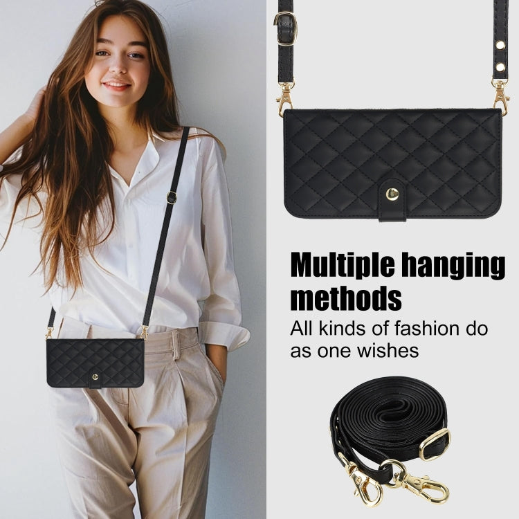 For iPhone 14 Pro Crossbody Multifunction Rhombic Leather Phone Case