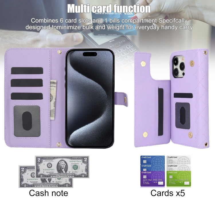 For iPhone 14 Pro Crossbody Multifunction Rhombic Leather Phone Case
