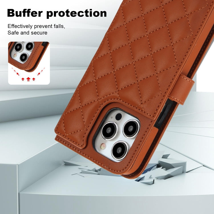 For iPhone 14 Pro Crossbody Multifunction Rhombic Leather Phone Case