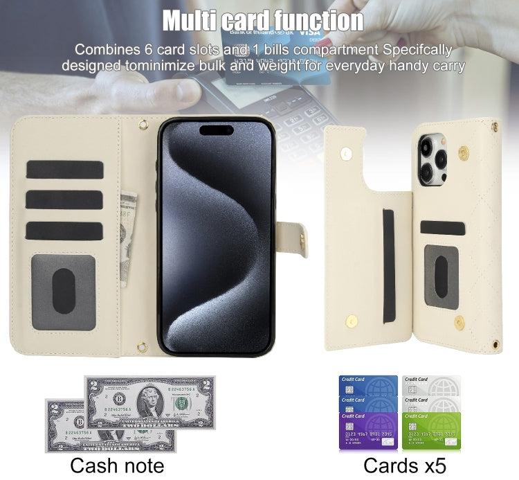 For iPhone 14 Pro Max Crossbody Multifunction Rhombic Leather Phone Case