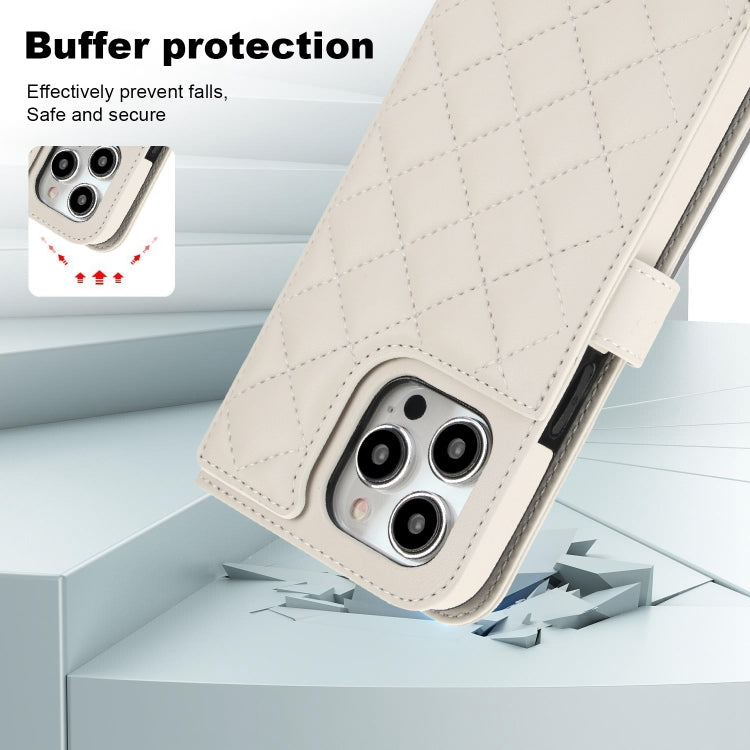 For iPhone 14 Pro Max Crossbody Multifunction Rhombic Leather Phone Case