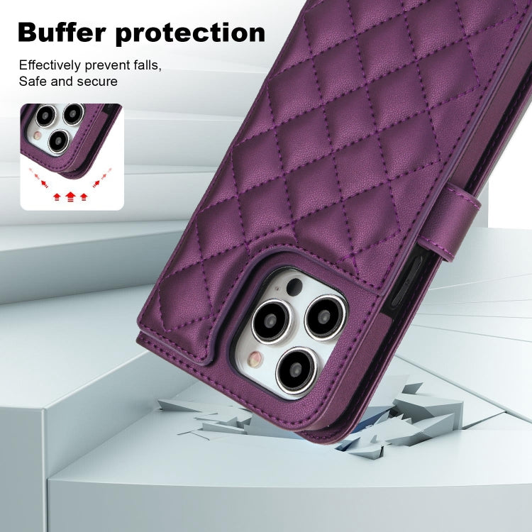 For iPhone 14 Pro Max Crossbody Multifunction Rhombic Leather Phone Case