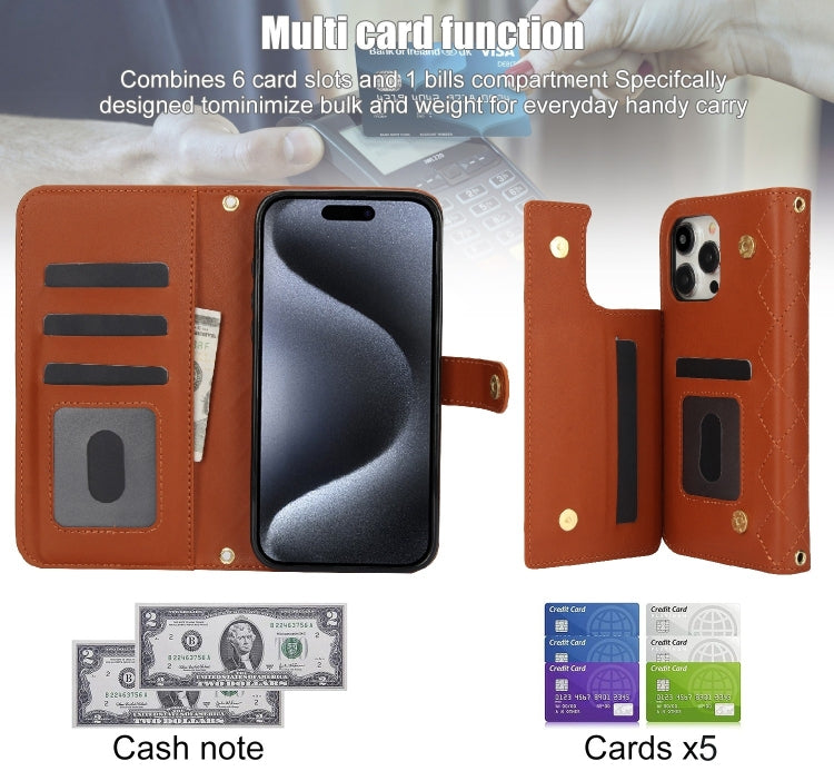For iPhone 14 Pro Max Crossbody Multifunction Rhombic Leather Phone Case