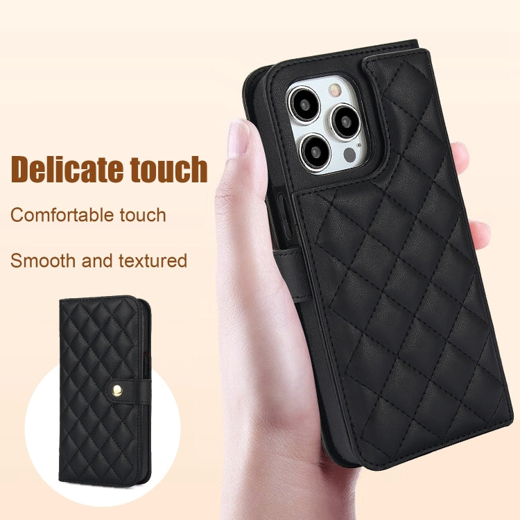 For iPhone 13 Pro Max Crossbody Multifunction Rhombic Leather Phone Case