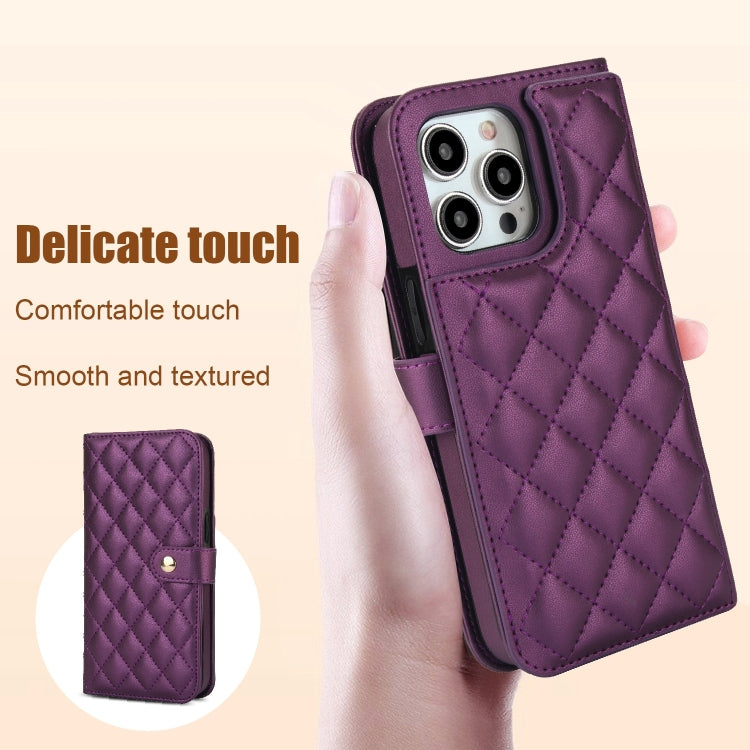 For iPhone 13 Pro Max Crossbody Multifunction Rhombic Leather Phone Case