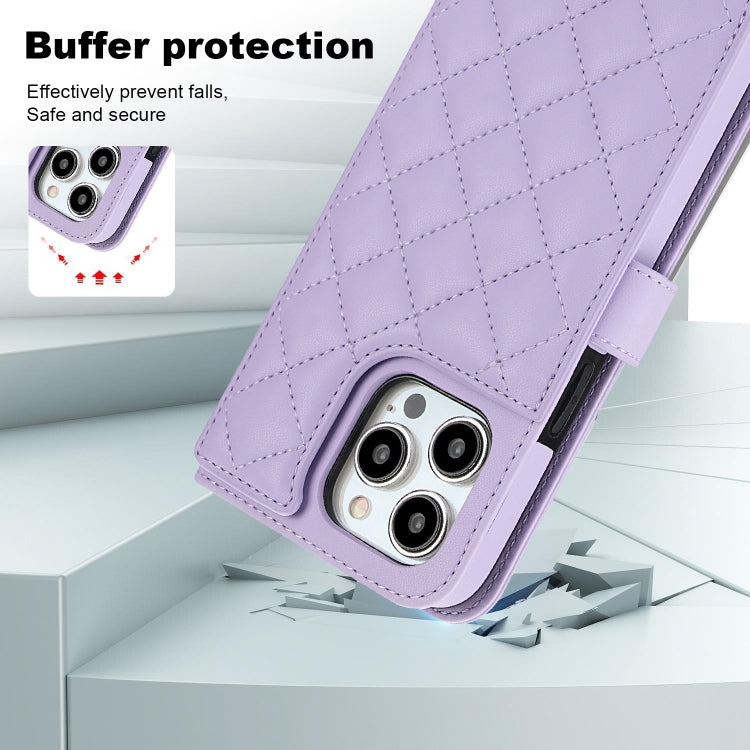 For iPhone 13 Pro Max Crossbody Multifunction Rhombic Leather Phone Case