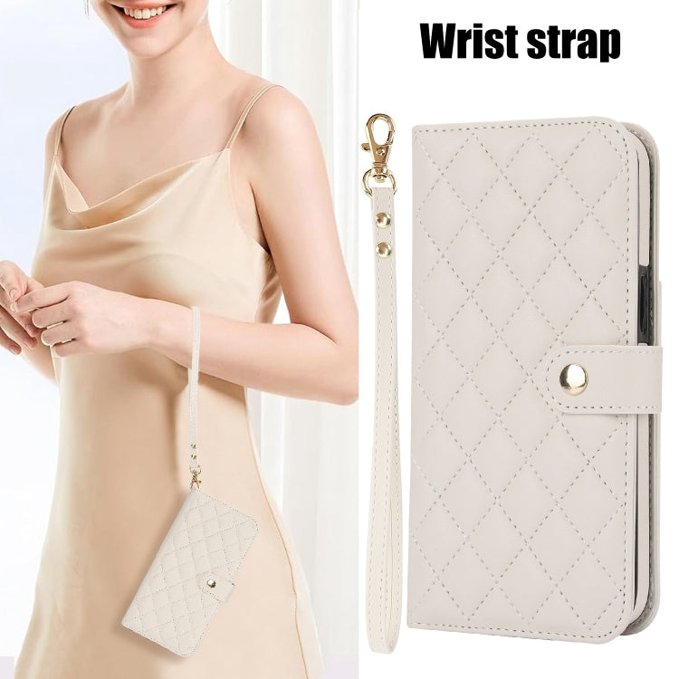 For iPhone 13 Pro Crossbody Multifunction Rhombic Leather Phone Case