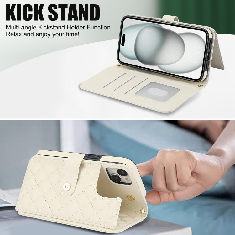 For iPhone 13 mini Crossbody Multifunction Rhombic Leather Phone Case