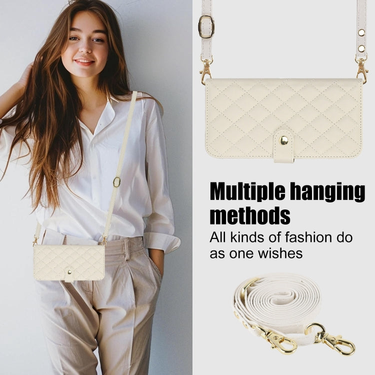 For iPhone 13 mini Crossbody Multifunction Rhombic Leather Phone Case