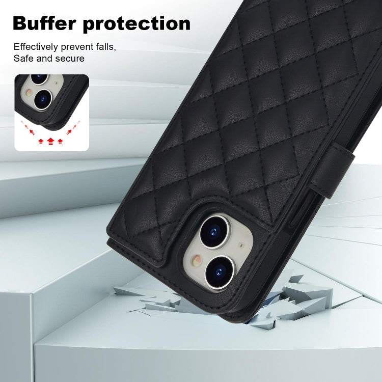 For iPhone 13 mini Crossbody Multifunction Rhombic Leather Phone Case