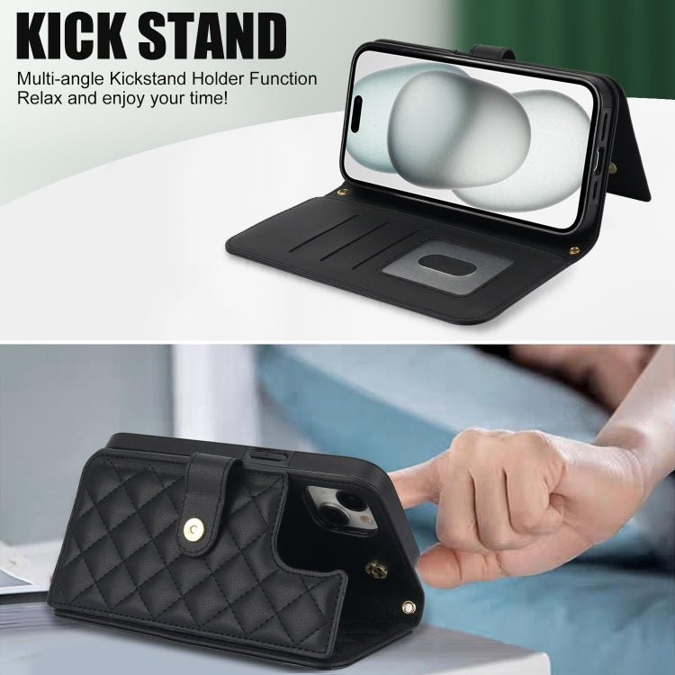 For iPhone 13 mini Crossbody Multifunction Rhombic Leather Phone Case