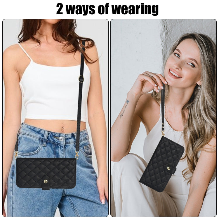 For iPhone 13 mini Crossbody Multifunction Rhombic Leather Phone Case