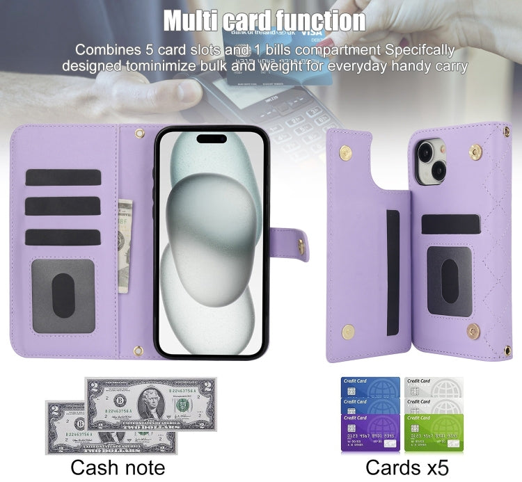 For iPhone 13 mini Crossbody Multifunction Rhombic Leather Phone Case