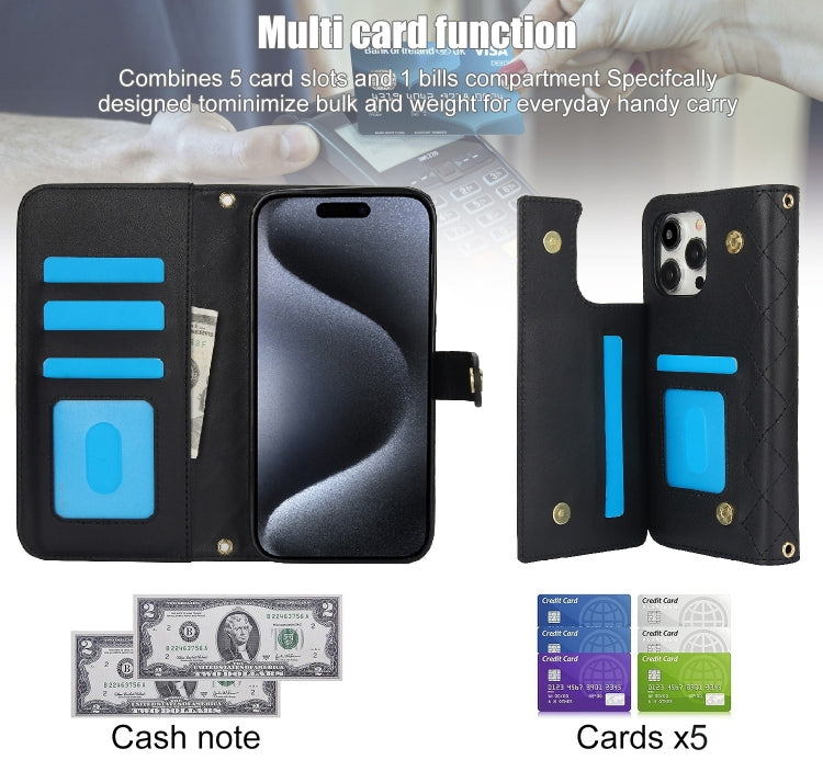 For iPhone 12 Pro Max Crossbody Multifunction Rhombic Leather Phone Case