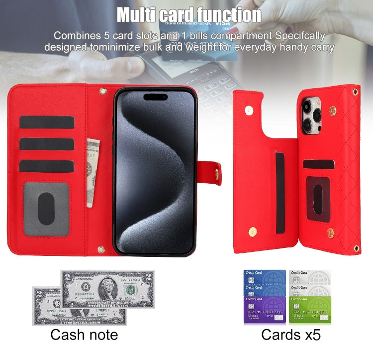 For iPhone 12 Pro Max Crossbody Multifunction Rhombic Leather Phone Case