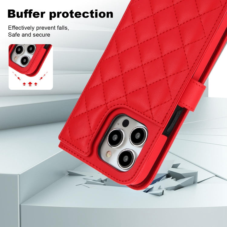 For iPhone 12 Pro Max Crossbody Multifunction Rhombic Leather Phone Case