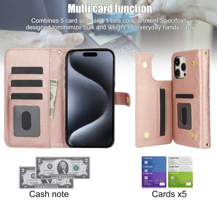 For iPhone 12 Pro Max Crossbody Multifunction Rhombic Leather Phone Case