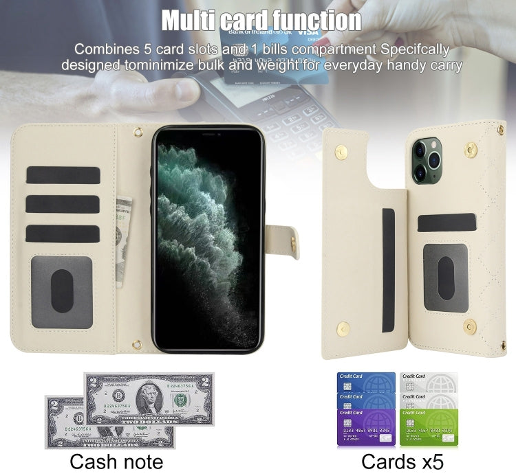 For iPhone 11 Pro Max Crossbody Multifunction Rhombic Leather Phone Case