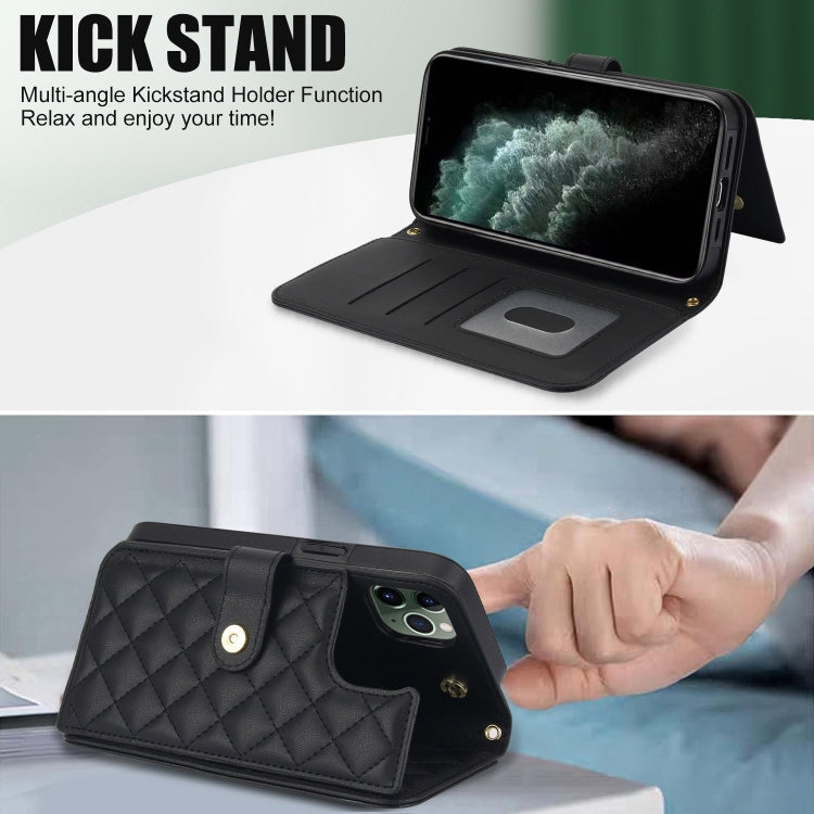 For iPhone 11 Pro Max Crossbody Multifunction Rhombic Leather Phone Case